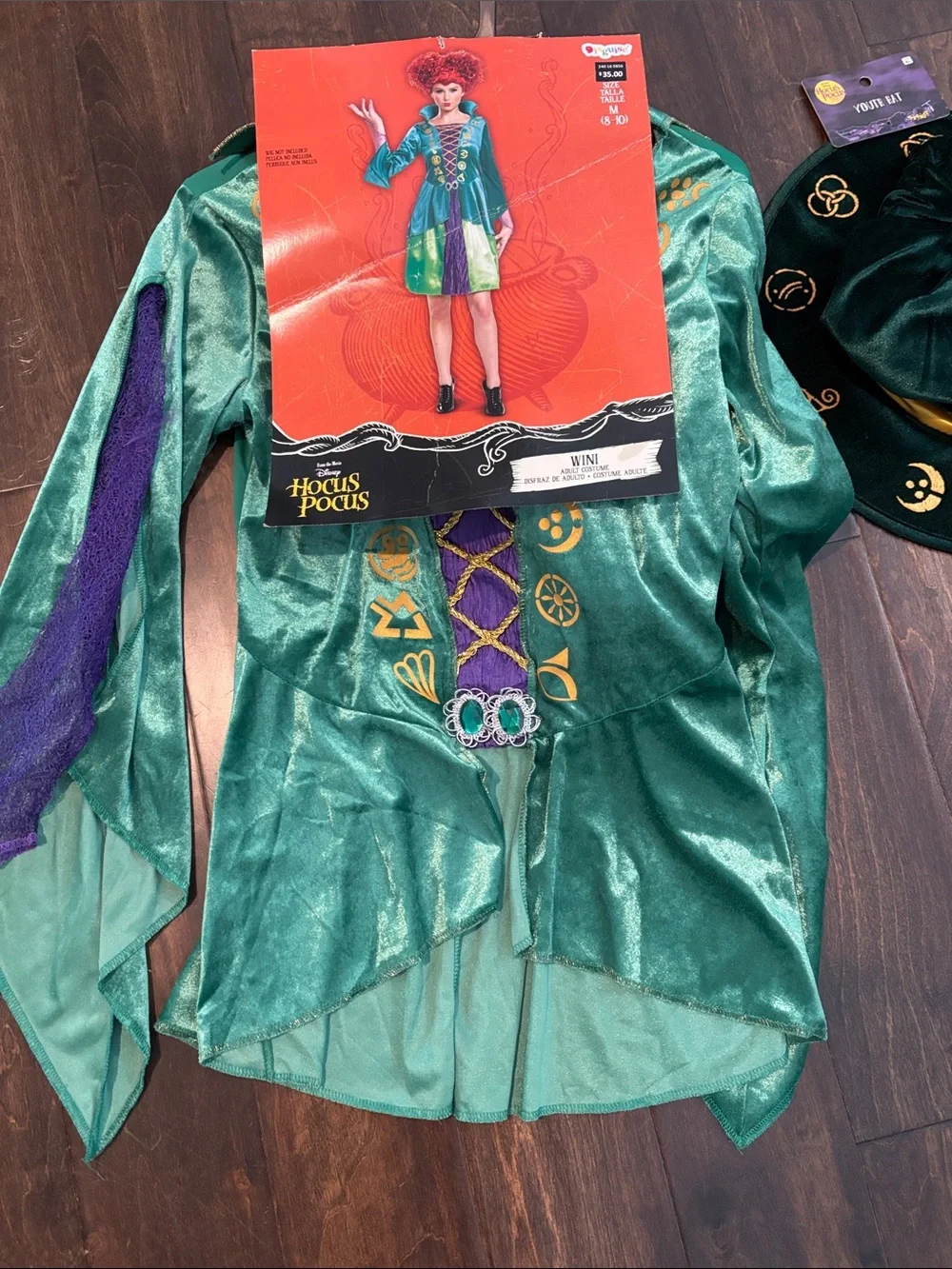Disguise Hocus Pocus Green Wini costume with hat NWT